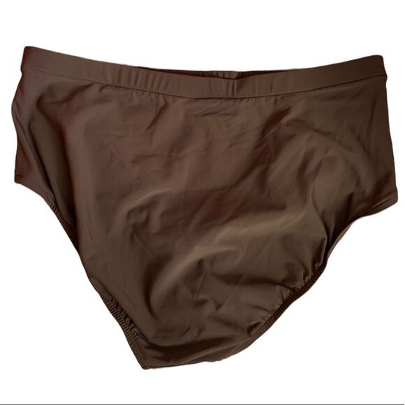 Penbrooke Tummy Control Brown Bikini Hi Rise Brief Swim Bottoms Plus Size 16 1X - Picture 4 of 5